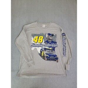 Jimmie Johnson Shirt Mens L Gray 48 Racing Print Sleeve Chase Spellout Cotton